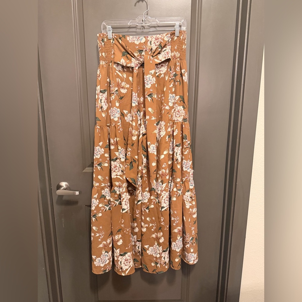 Floral Tie-Front Maxi Pants in Mustard
